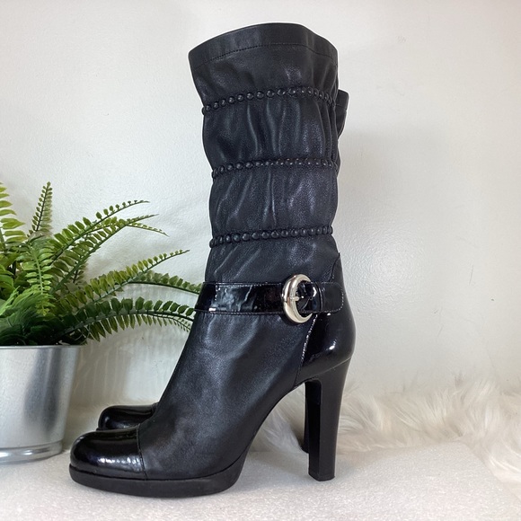 VIA SPIGA LEATHER MID CALF BOOTS BUCKLES SZ 7.5 - Picture 2 of 10